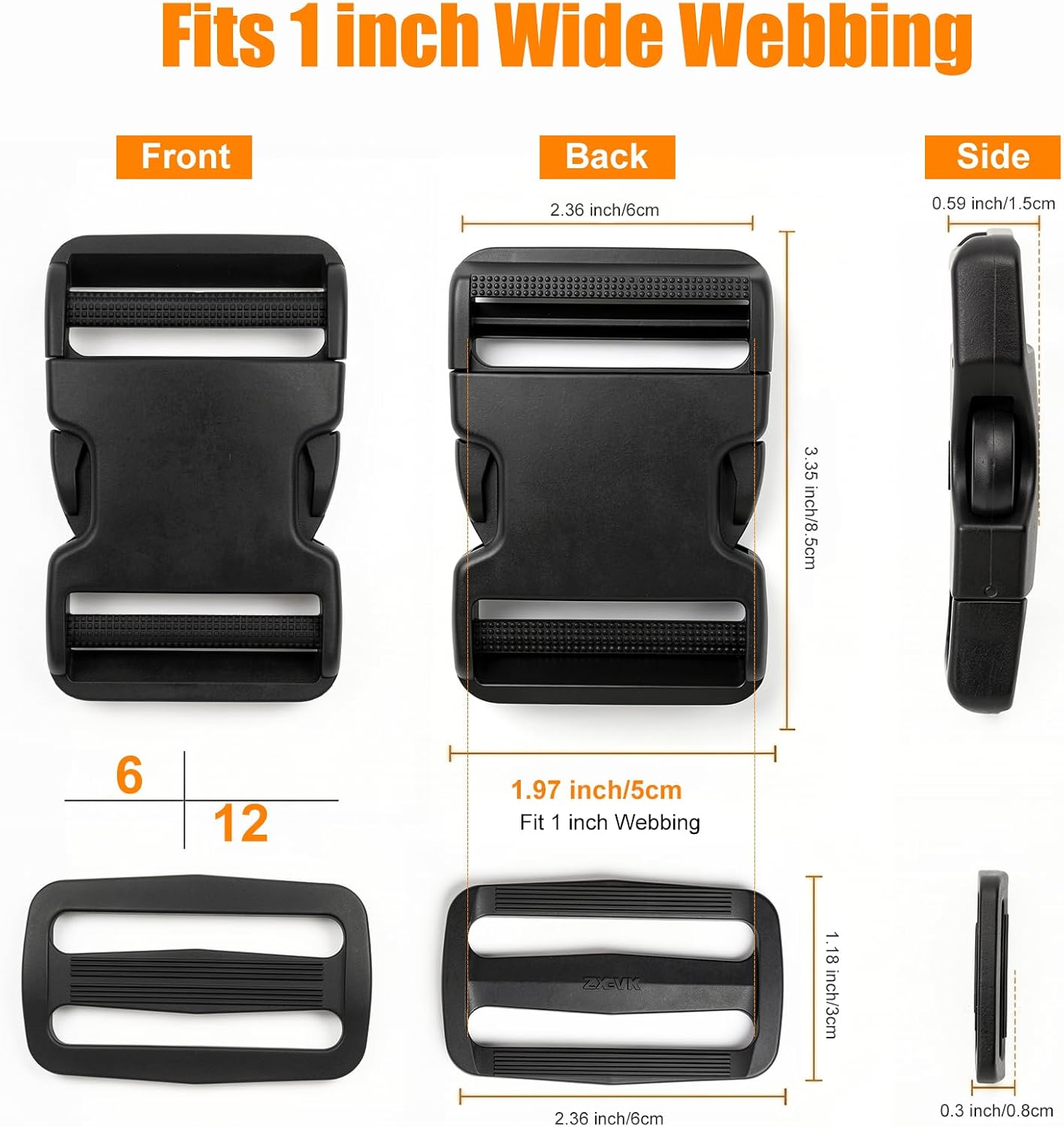 6 Yard 2 Inch Nylon Webbing Roll with 8 Side Release Buckles & 16 Tri-Glide Slides or 4 Pack 2 Inch Side Release Buckles with 8 Tri-Glide Slides,Heavy Duty 160 Lbs DIY Webbing Strap image 2