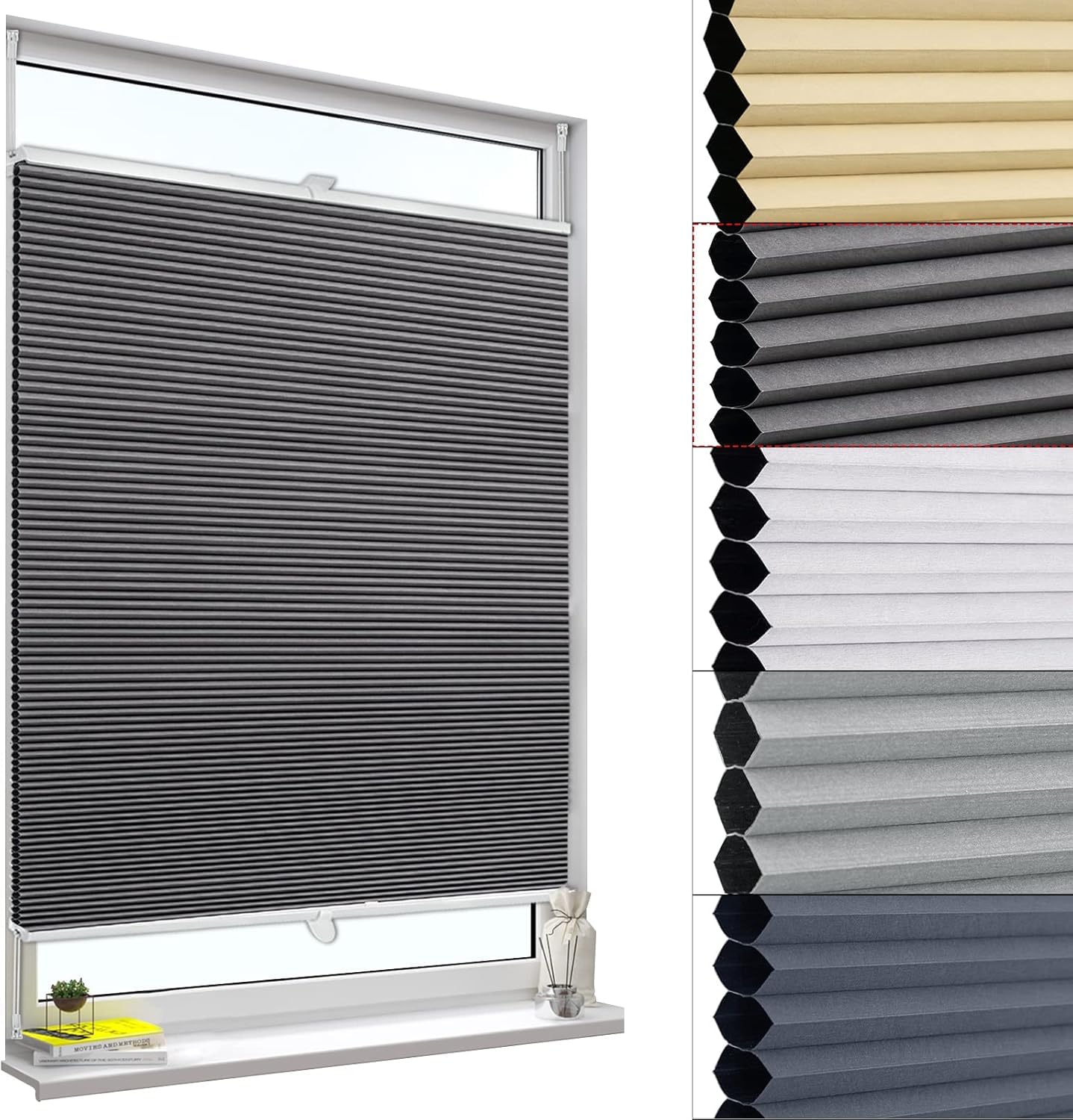 WOLTU Plissee ohne Bohren Klemmfix Wabenplissee Verdunkelung Thermo Jalousie Sonnenschutz und Sichtschutz Dunkelgrau 60x120cm Fenster Rollo für Innen & Tür