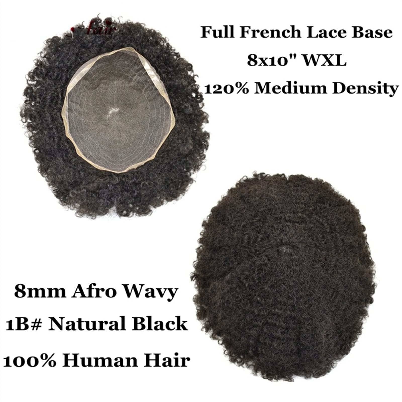 Toupet 6 mm włosy afro kręcone włosy dla czarnych mężczyzn, 6 cali, 120% gęstości, indyjskie kręcone włosy ludzkie z francuską koronkową podstawą co