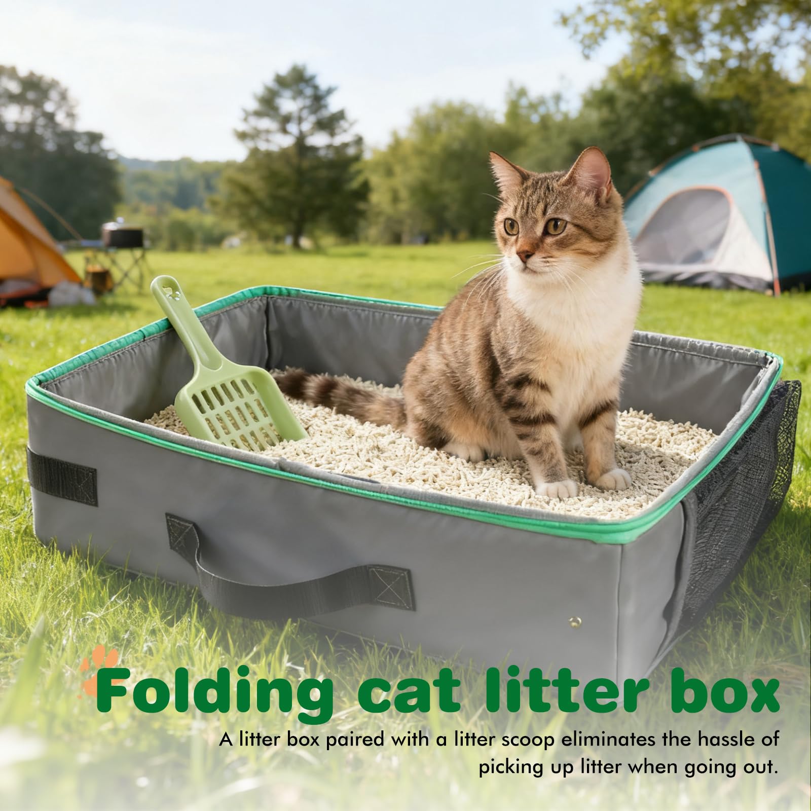Litiere Portable pour Chat, Caisse Litiere pour Chat Pliable en Tissu Oxford Étanche avec Poignée, Léger et Durable pour Maison Voyage Extérieur Intérieur Facile à Nettoyer