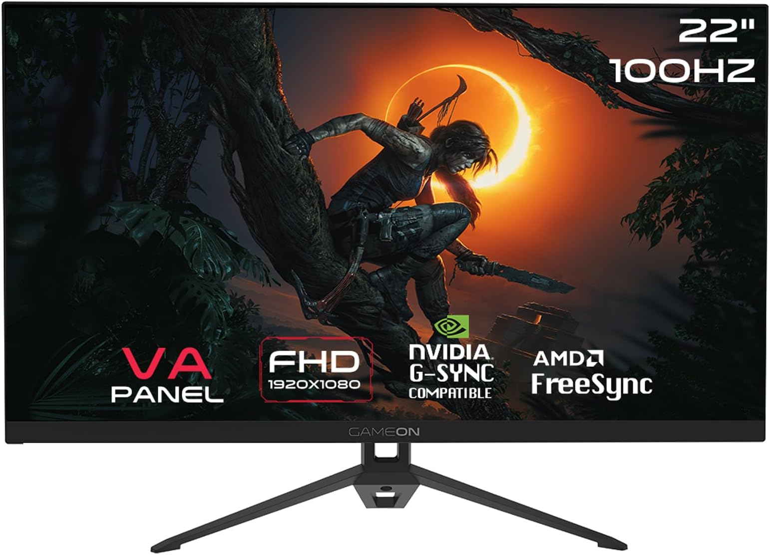 – GAMEON GOB22FHD100VA Basic Series 22 Inch FHD Monitor, 21.45" Flat VA Display, 100Hz, 5ms OD, HDMI 1.4, VGA, 300 Nits, 99% sRGB, Flicker-Free, Low Blue Light, Built-in Speakers, VESA 75x75, Black