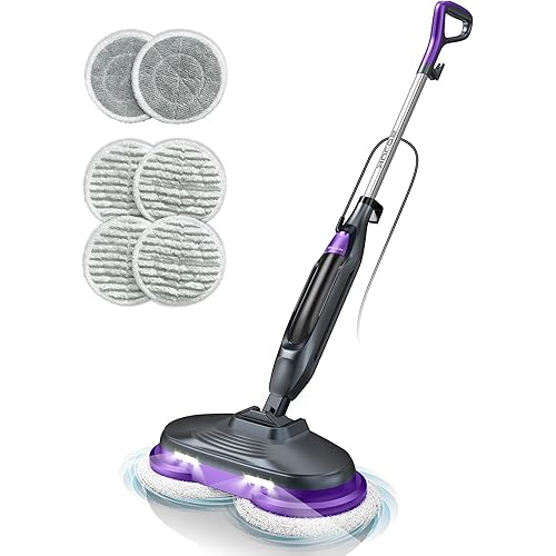 Scrubbing Steam Mop, Steam Mops for Floor Cleaning with Rotating Pads, 4 Cleaning Modes & LED Headlights, Swivel Steering,Safe for all Sealed Hard Floors F2