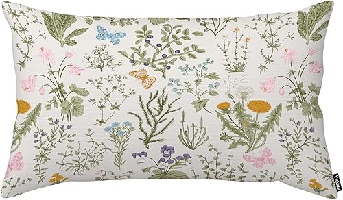 Fundas de almohada de flores silvestres con diseño botánico floral de mariposas, fundas de almohada, funda de cojín con impresión de un solo lado,