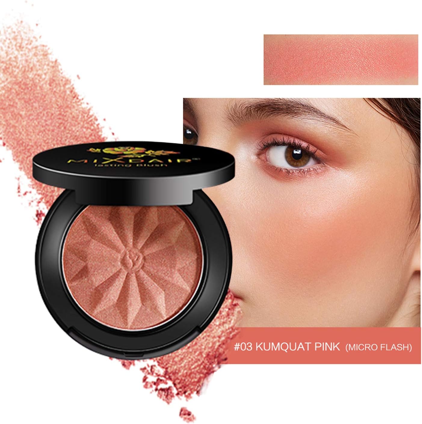 Mimore Blusher, Long-lasting and Sweat-Resistant Non_Greasy Blush & Glow Matte Blusher Super Brighten Skin Color Shimmery or Matte Blusher,with Mirror. (03)