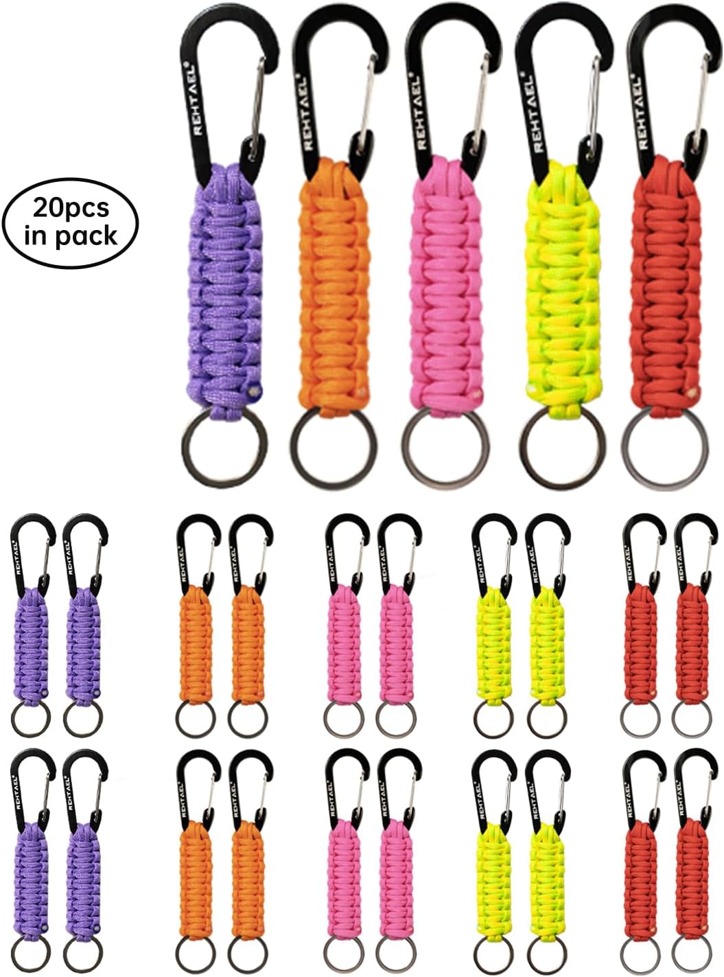 Carabiner Key Chain, Braided Paracord Rope Keychain Clip, Heavy Duty Keychain Lanyard for Backpack Camping Hiking