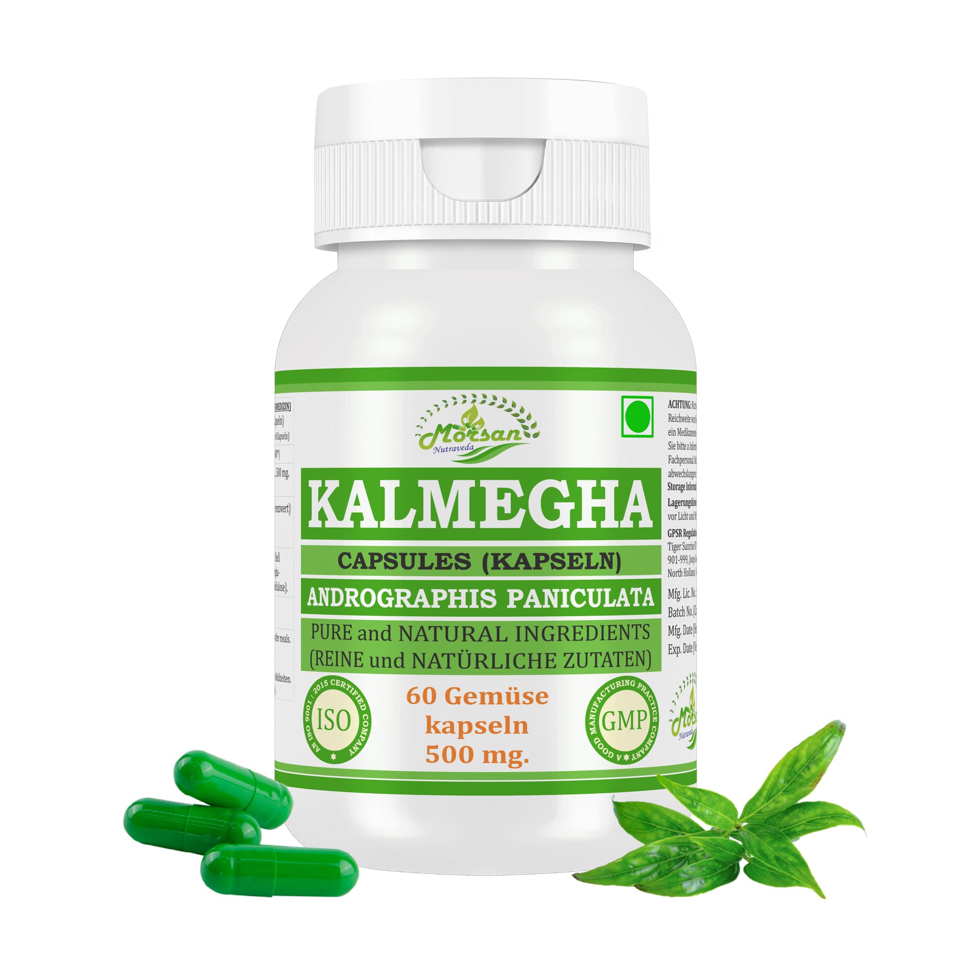 Kalmegha (Andrographis Paniculata) Capsules | 500 mg. - 10:1 Potent Extract | Ayurvedic Herbal Supplement | 60 Vegan Capsules for Men & Women (Pack of 1 Bottle)