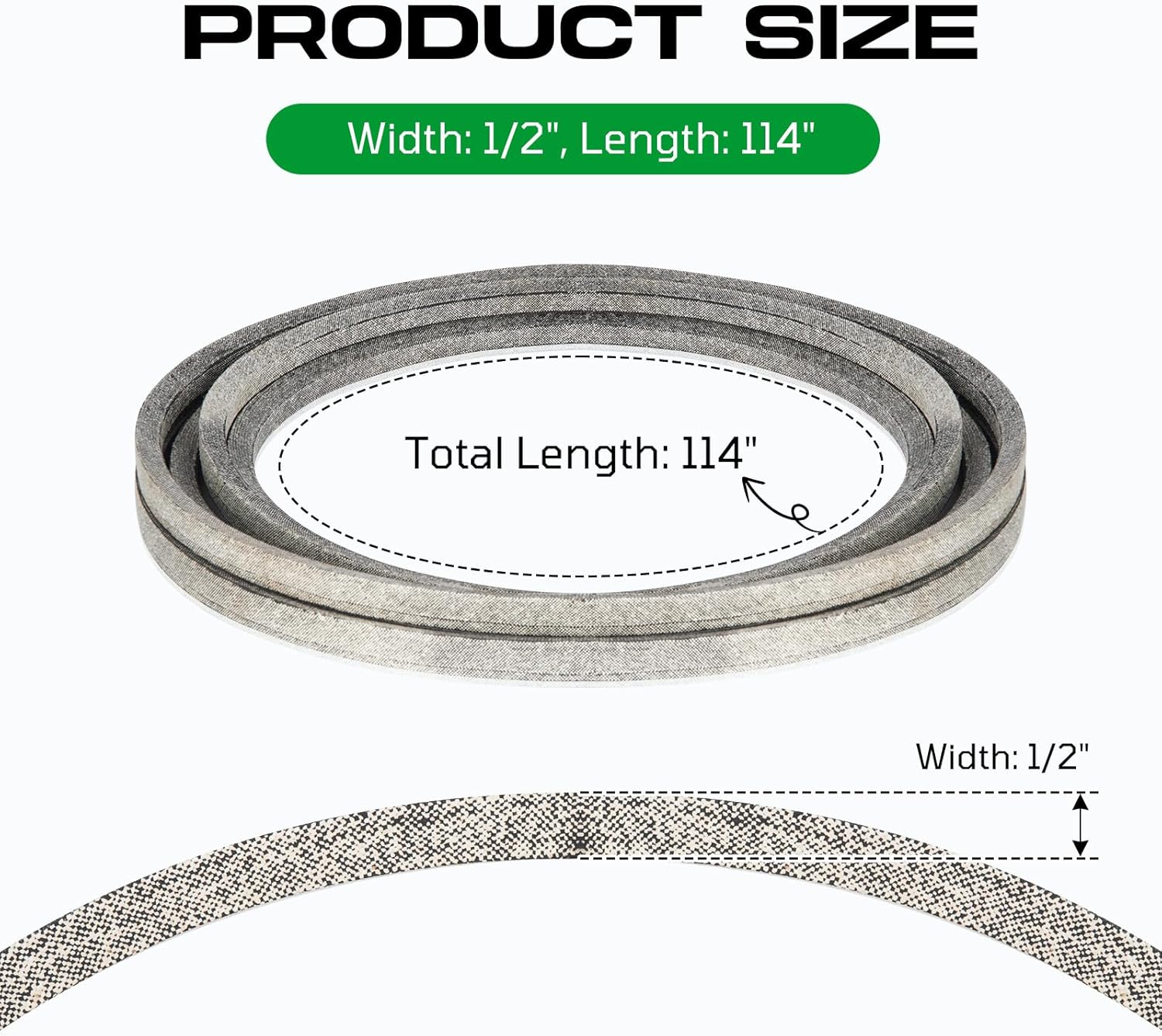 1/2 x 114.25 Inch Deck Belt Mower Lawn Tractor for John Deere M126536 LT133 LT150 LT155 LT160 LT166 LT180 with 38" and 42C Deck, Cub Cadet 01005375 01005375P M54-HN M54-KH M54-KW Tank/Aramid Cord