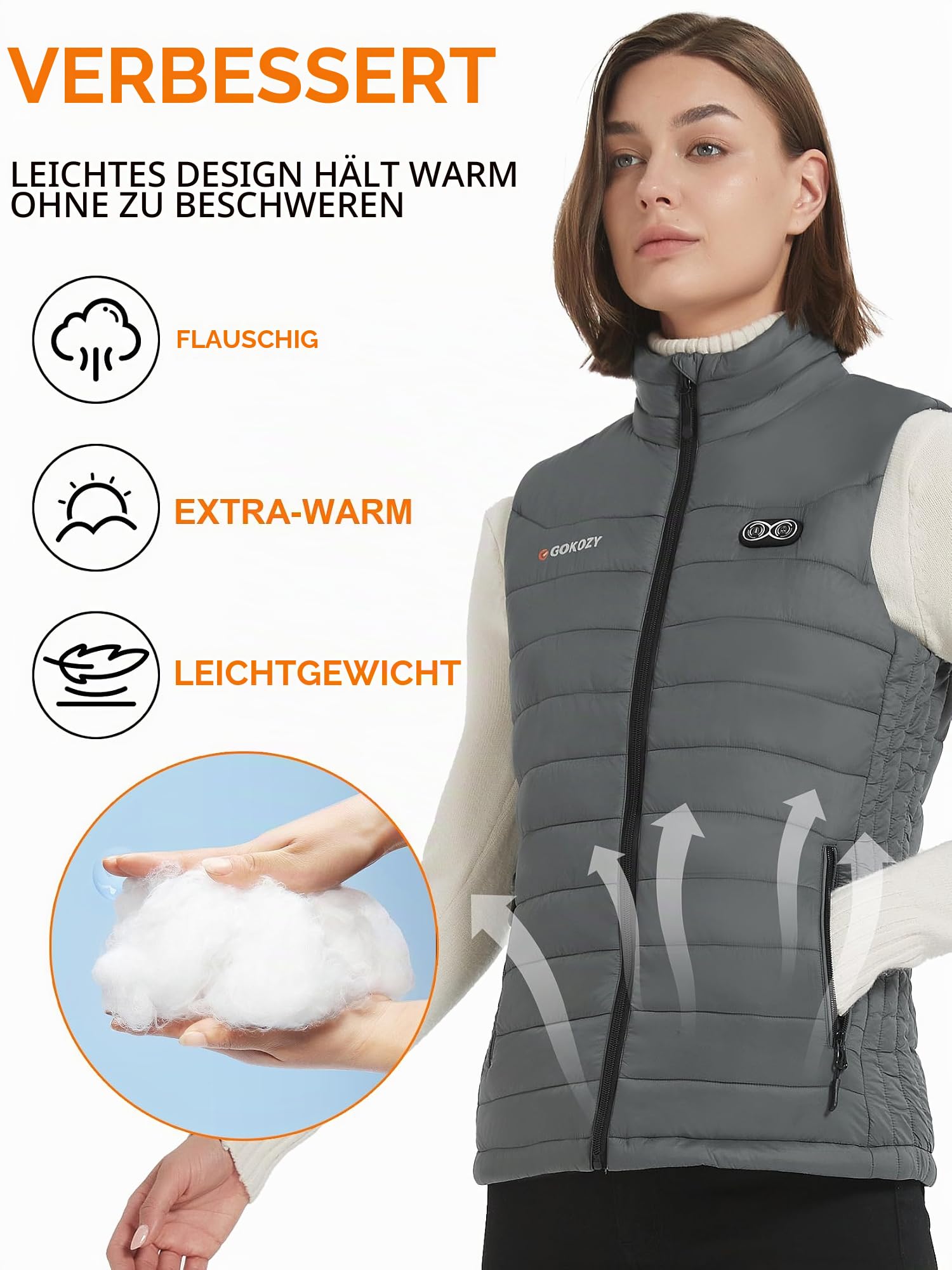 Gokozy Beheizbare Weste Damen,Beheizte Weste mit Powerbank 5 Heizzonen Intelligente Elektrische Leichte Beheizte Weste Bergsteigen und Arbeiten im Freien