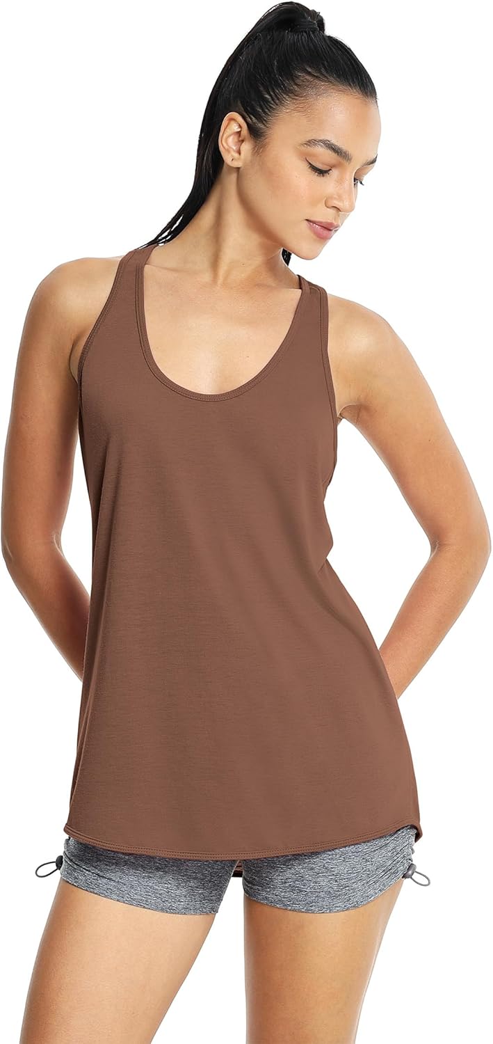 icyzone Women's Racerback Workout Athletic Running Tank Tops Loose Fit (Pack of 2)