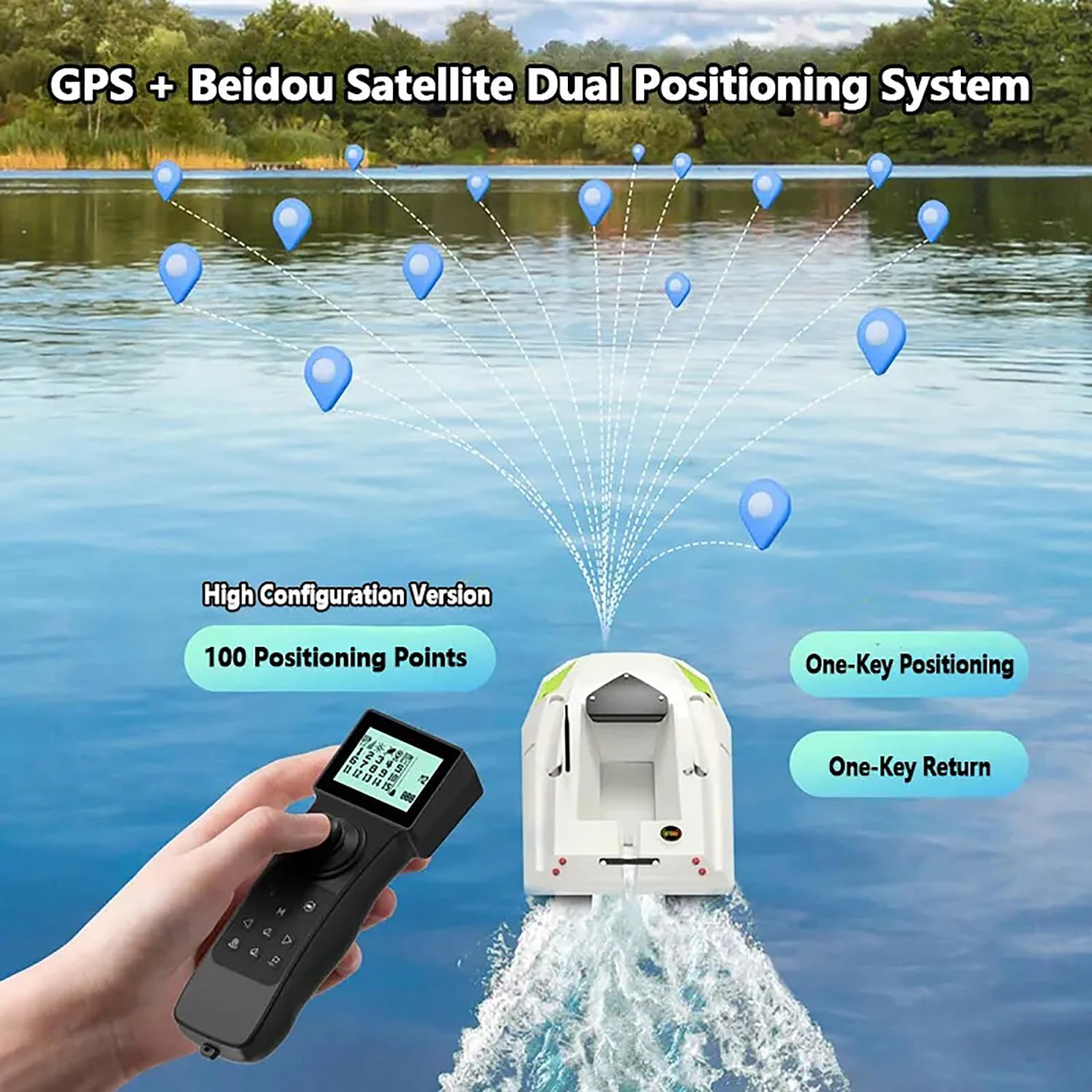 Bateau amorceur Peche Carpe 2025, Bateau de pêche appât avec GPS, 2 Batteries, veilleuses, positionnement 100 Points, Grand Compartiment à appâts d'une capacité de Charge de 2,5 kg