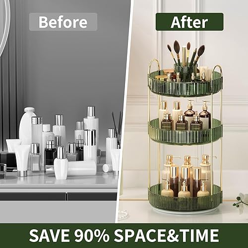 Miniatura 2 de Organizador de maquillaje giratorio de 360, almacenamiento de maquillaje de gran capacidad, organizador de perfumes de 3 niveles, organizador de