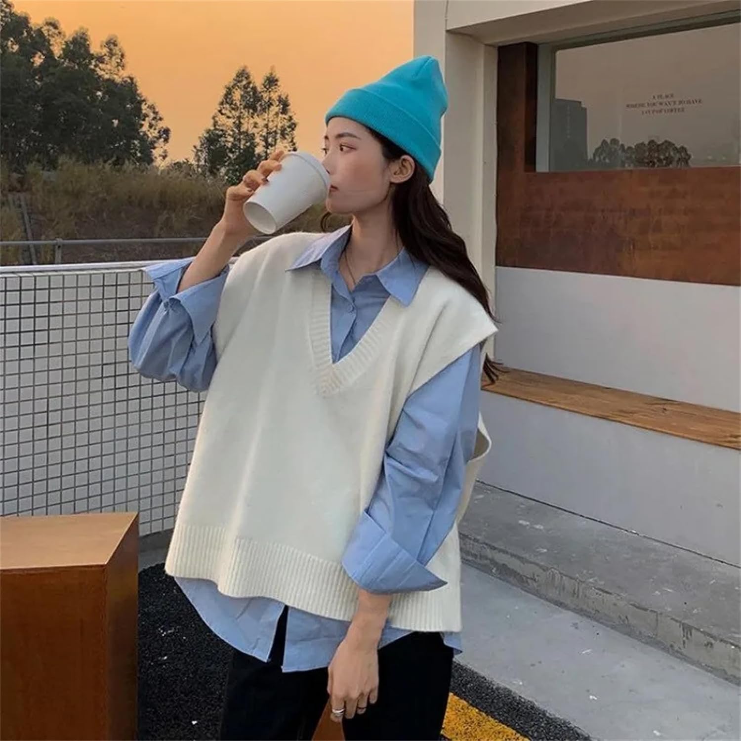 Winter Baggy Sweater Vests Women Solid V-Neck Knitwear Vests