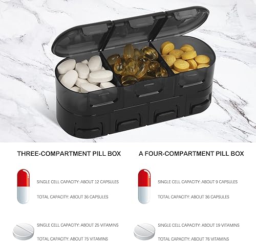 Miniatura 4 de FYY Pastillero diario con 7 compartimentos, pastillero portátil de viaje, pastillero para bolsa para guardar vitaminas, aceite de hígado de bacalao,