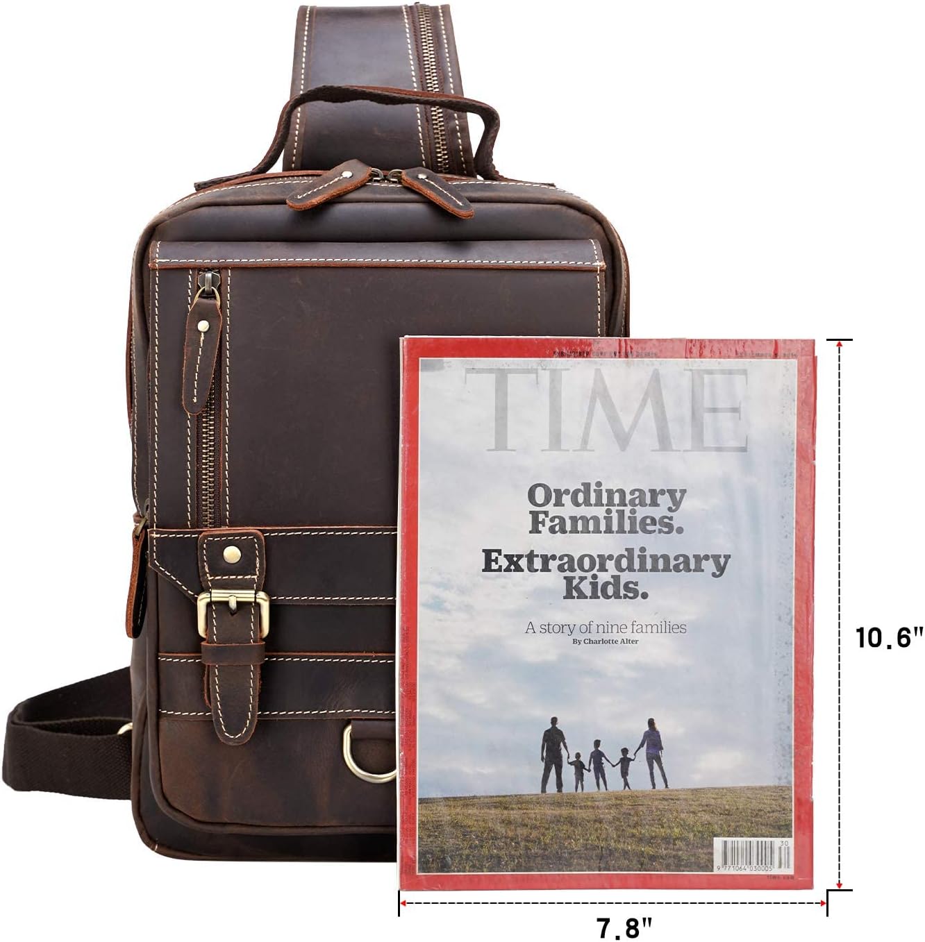 Polare Full Grain Leather Shoulder Backpack Travel Rucksack Sling Bag Messenger Crossbody Bag Daypack