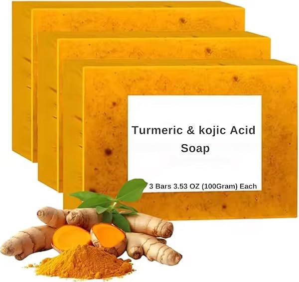 Jabón de Cúrcuma, Limón y Ácido Kójico VALE – Jabón de cúrcuma artesanal para cara y cuerpo, suave y nutritivo para todo tipo de piel – Paquete de 3, unifica el tono e hidrata, 3.53 oz (paquete de 3)