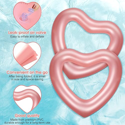 Miniatura 3 de Sumind Flotador de piscina de corazón de 2 piezas, 47.3 x 39.4 pulgadas, anillos de natación inflables para despedida de soltera, tubo flotador,