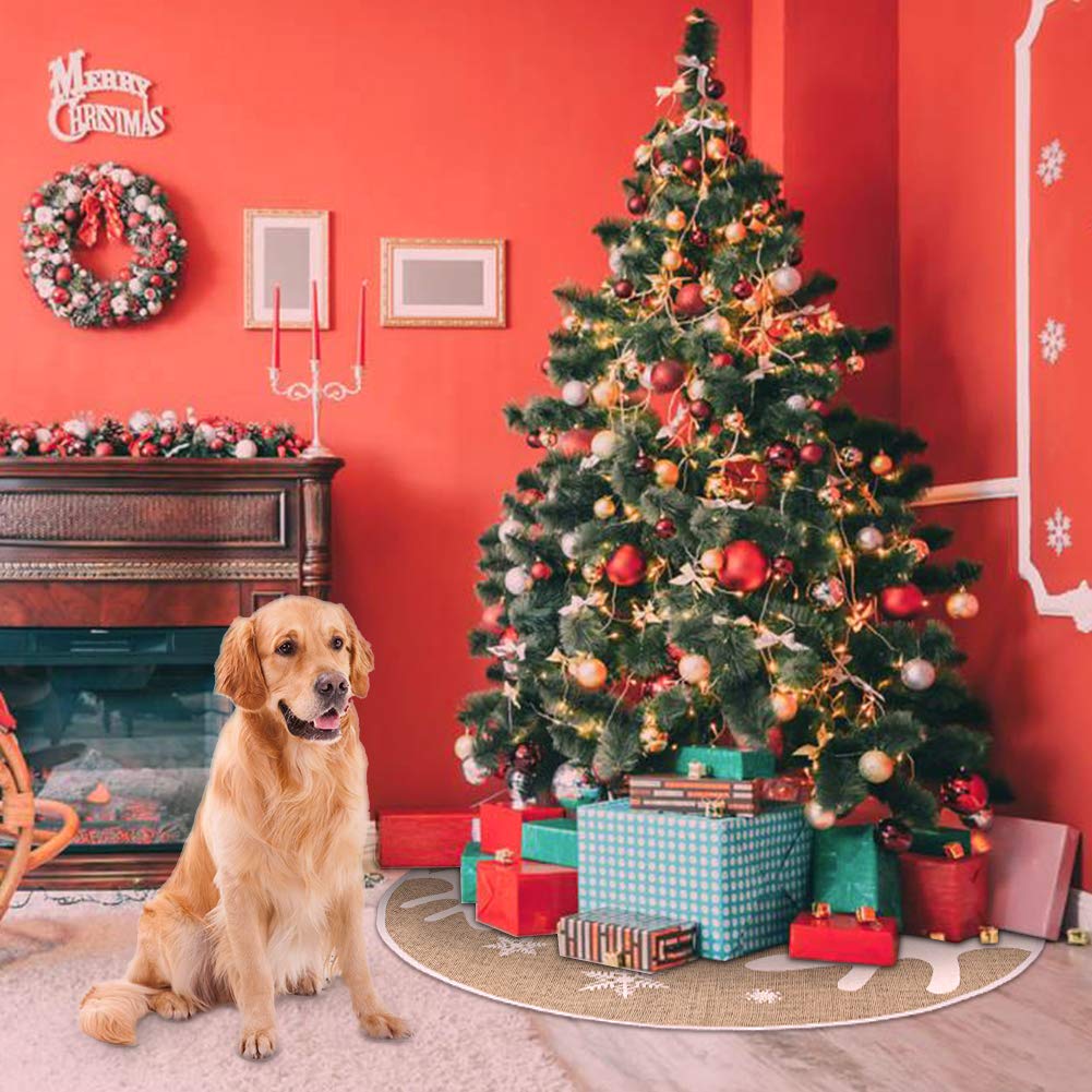 Macting - Faldón de arpillería de árbol de Navidad, con patrón de Copos de Nieve, para decoración navideña del hogar