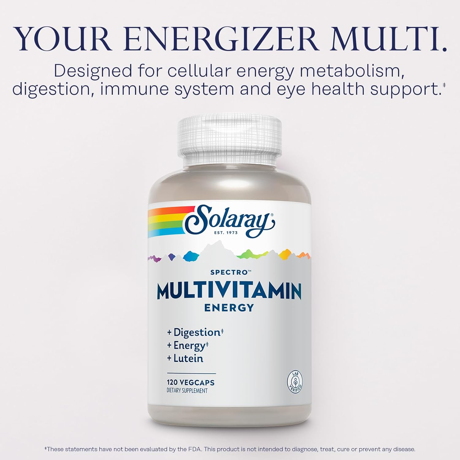 SOLARAY Spectro Energy Multivitamin for Women and Men - Cellular Energy, Digestion, Eye Health and Immune Support - w/Vitamin A, Vitamin B Complex, CoQ10, Iron, Enzymes, Lutein - 30 Serv, 120 VegCaps - Image 3