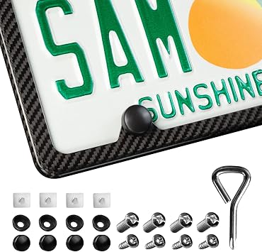 Real Carbon Fiber License Plate Frame, Glossy Black License Plate Holder | with Theft-Resistant Screw Caps, Rustproof & Rattle-Proof Car Tag Frame, Universal Fit for US & Canada Vehicles, 6 x 12 Inch