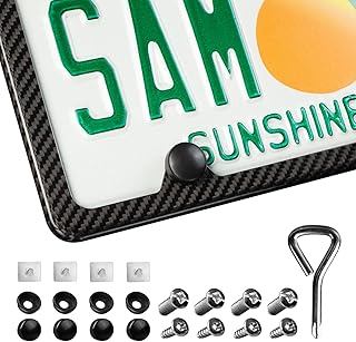 T-carbon Real Carbon Fiber License Plate Frame, Slim Edge License Plate Frames, High Gloss Finish License Plate Holder with Mounting Tools, Car License Plate Cover Fit for US CAN Vehicles 4 Holes 1Pcs
