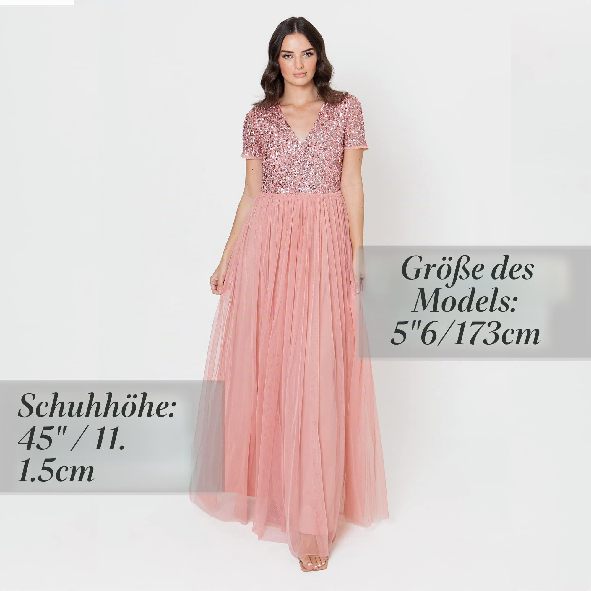 Maya Deluxe Abendkleid mit Pailletten Cocktailkleid Damen mit V-Ausschnitt Tüllkleid Blüte Größe 36 – Bild 3
