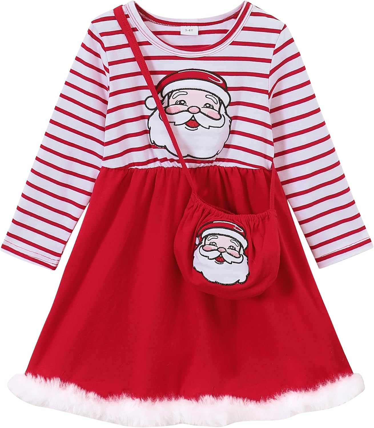 Toddler Girls Christmas Dress: Cotton Ruffle Long Sleeve Dresses with Bags Xmas Holiday, Party Outfits for 2-7T