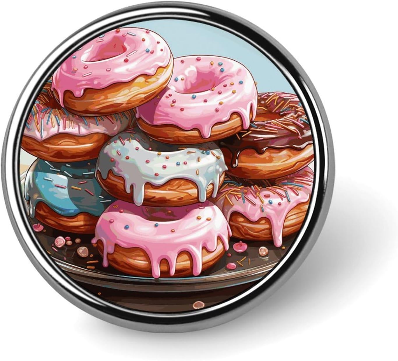 Cartoon Donuts Brooch,Fashion Creative Funny Light Luxury Badge, High-end Chic Personalized Round Emblem for Clothing Suit Scarves & Gift