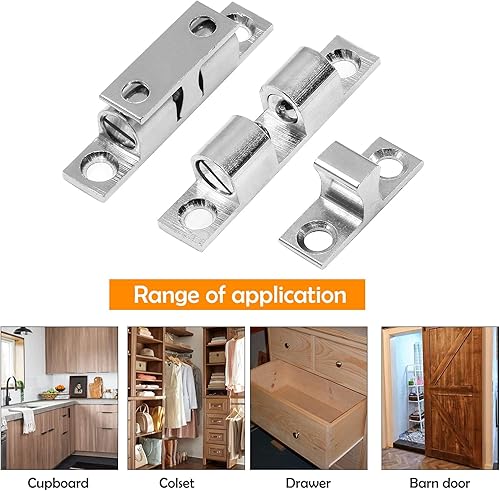 Miniatura 7 de Uenhoy 10 unidades de cierre de latón macizo para puerta de armario, pestillo de tensión de doble bola de 1-58 pulgadas con tornillo (plata, 1.654
