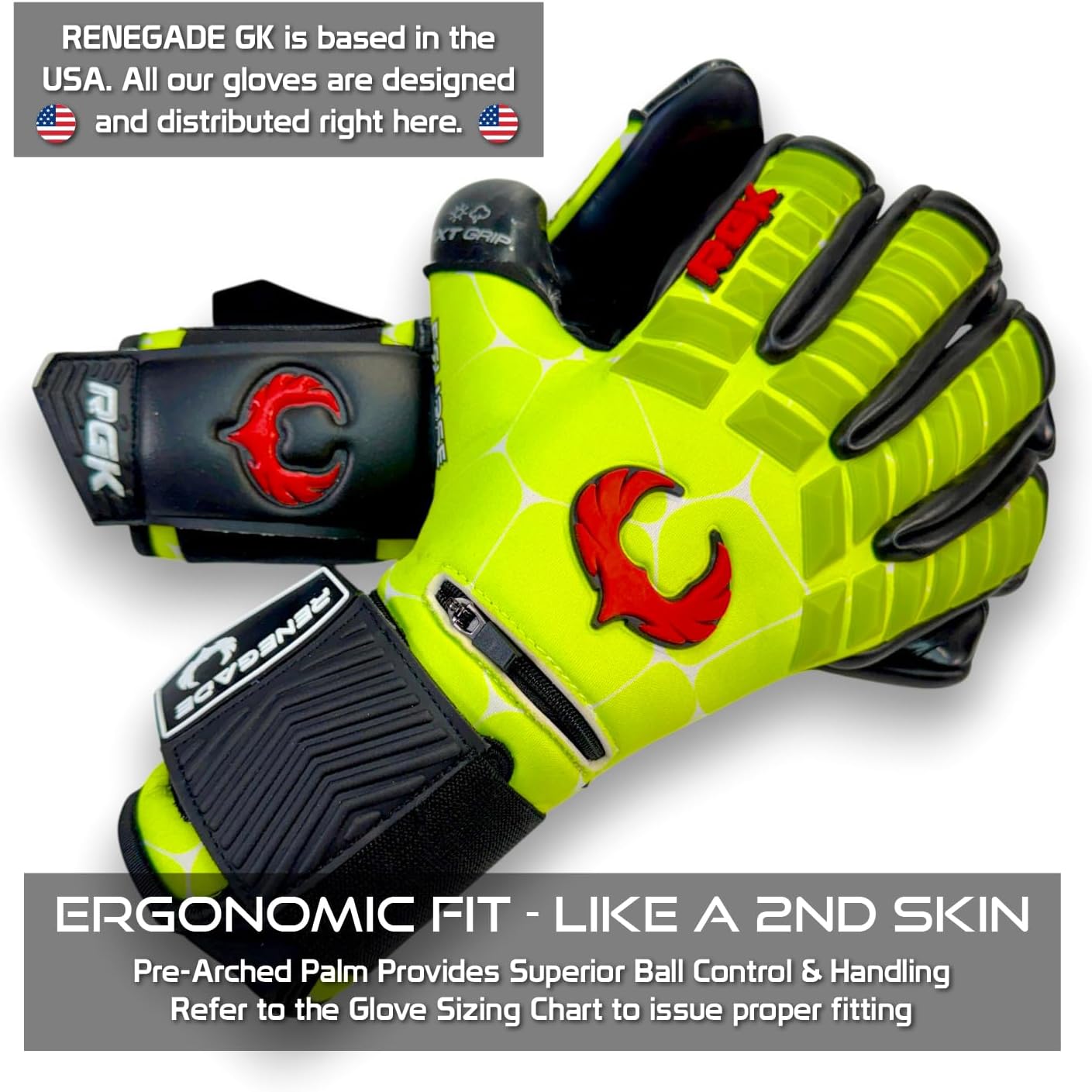 Renegade GK Eclipse Professional Soccer Goalie Gloves - Adult & Youth (Sizes 6-12, Level 5) 4+3MM EXT Contact Grip + Fingersaves | Max Grip & Comfort | Goalkeeper for Gloves Elite Play | Based in USA