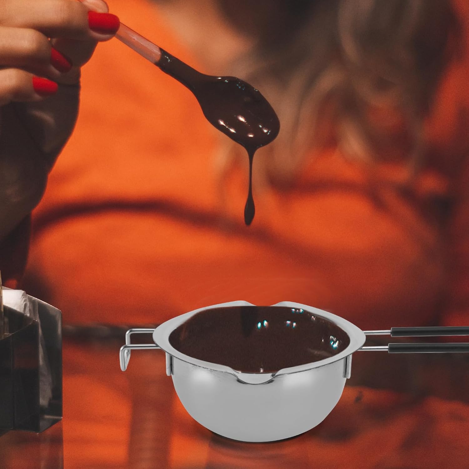 Chocolate Melting Pot Lid and Silicone Handle Stainless Steel