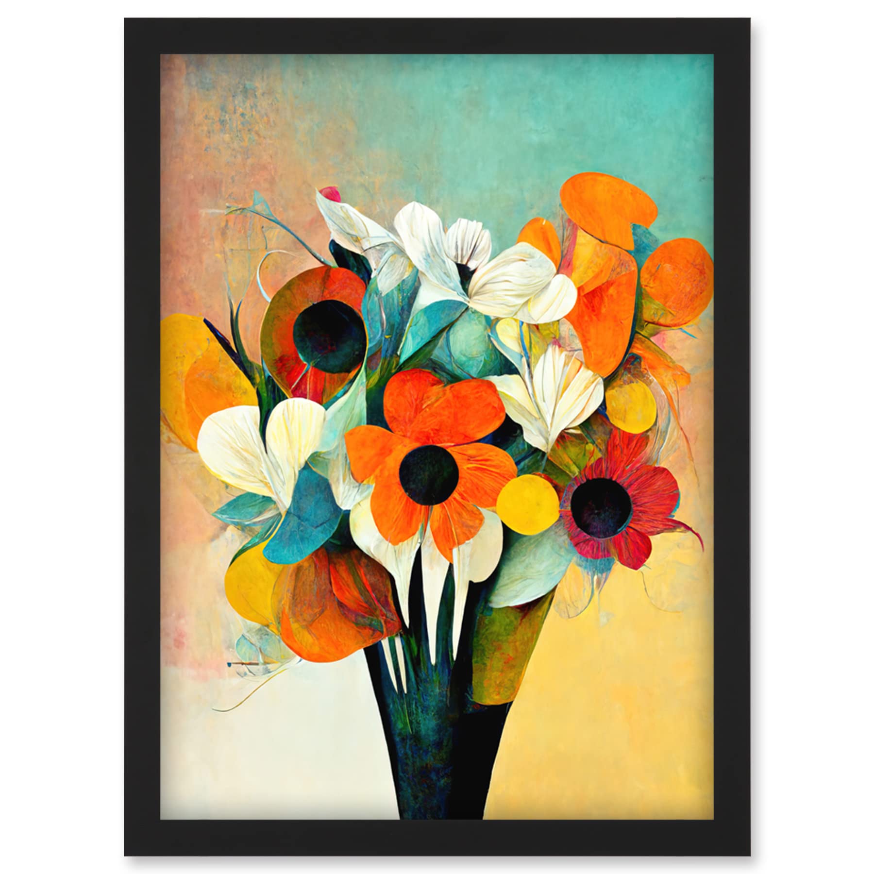 Artery8 Modern Abstract Oil Paint Vibrant Summer Flower Bouquet In Vase Wall Art PrintA4 Size from B&Q