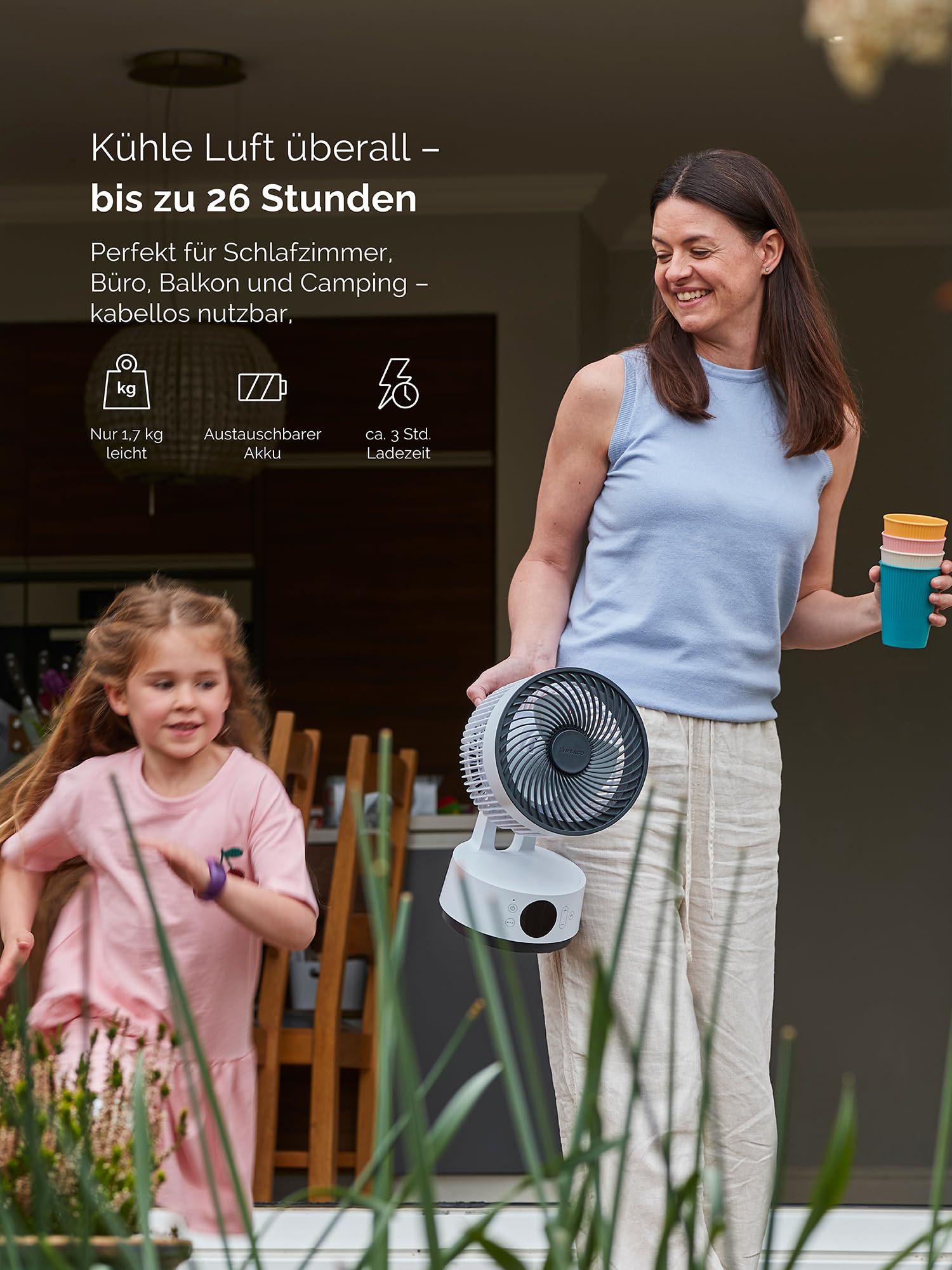 MeacoFan Sefte 6 Tischventilator 21 cm austauschbarer Akku 26 Std. Laufzeit leise 22 dB energieeffizient 1-18 W