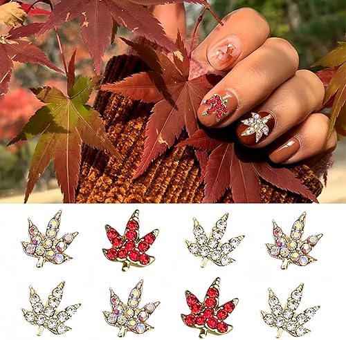 Miniatura 3 de Dijes de uñas de hoja de arce de otoño, 12 piezas de hojas de arce rojo plateado, suministros de arte de uñas, joyería de aleación 3D para mujeres,