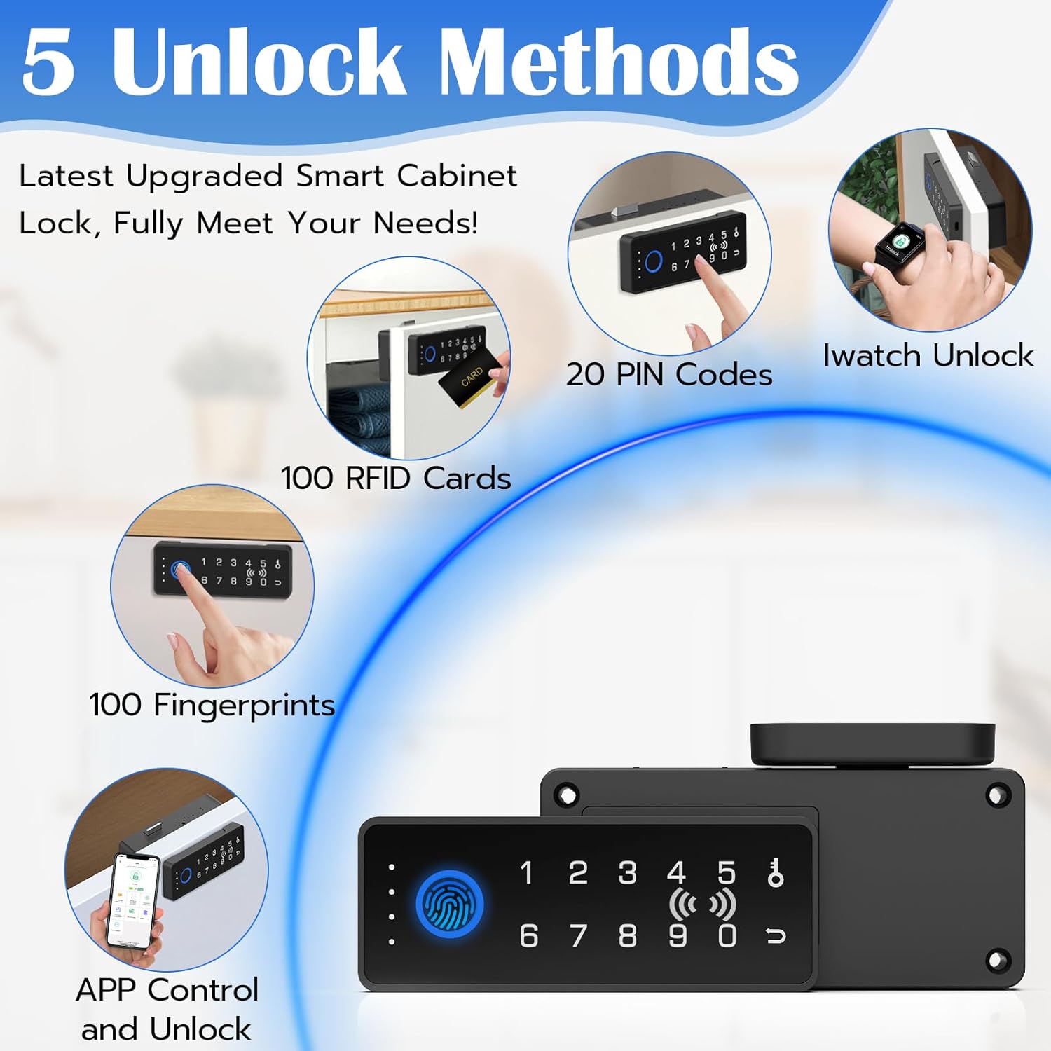 Eseesmart Smart Cabinet Lock, Magnetic Digital Electronic RFID Keyless Bluetooth Child Safety Baby Proofing Safe Drawer Locks for Adults Cupboard Closet Liquor File Dresser Desk