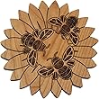 Honey Bees on a Flower Trivet- Hand Crafted in The USA From Solid Cherry Hardwood (6 Inch)