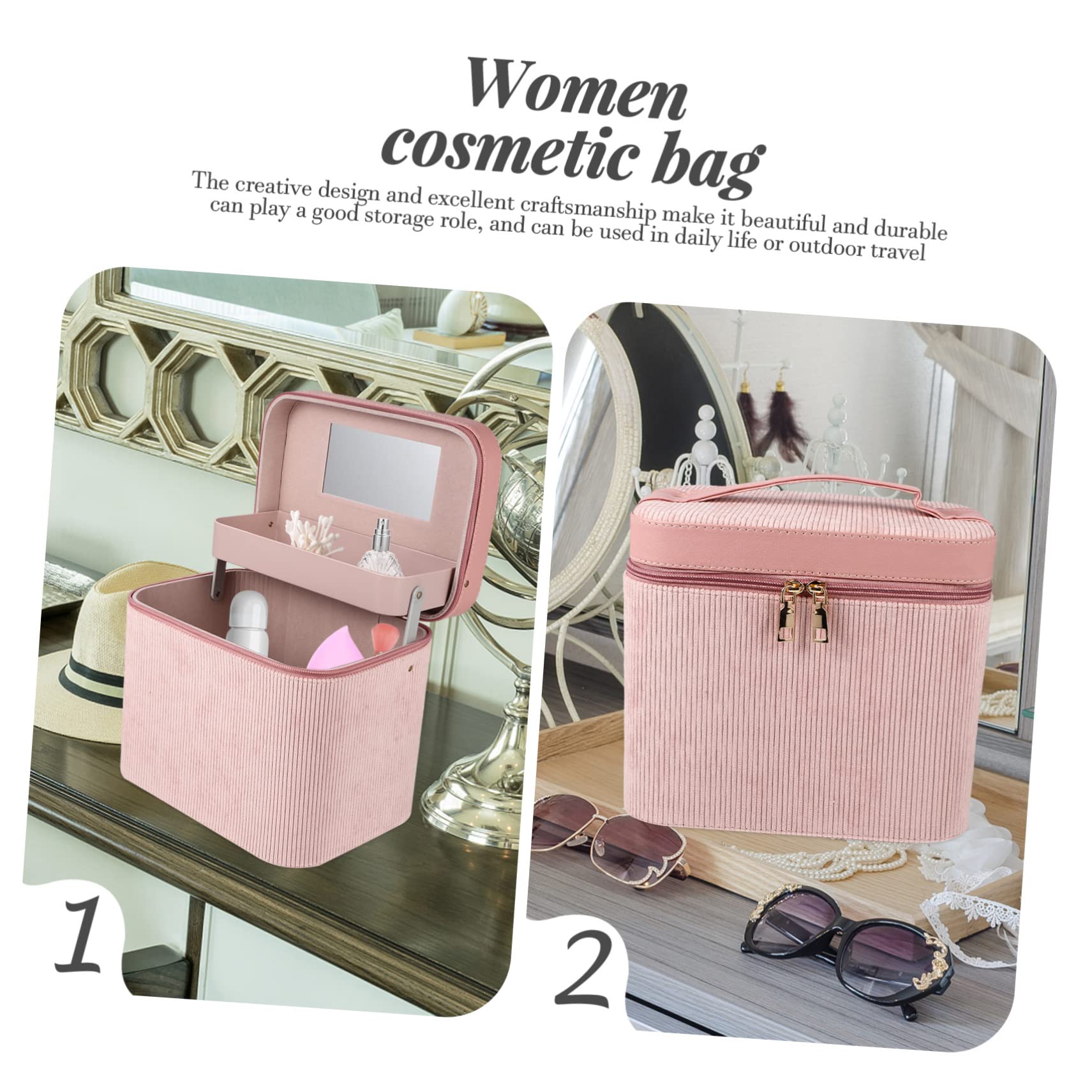 Cord Tragbarer mit Spiegel Doppellagig Kosmetikkoffer für Frauen