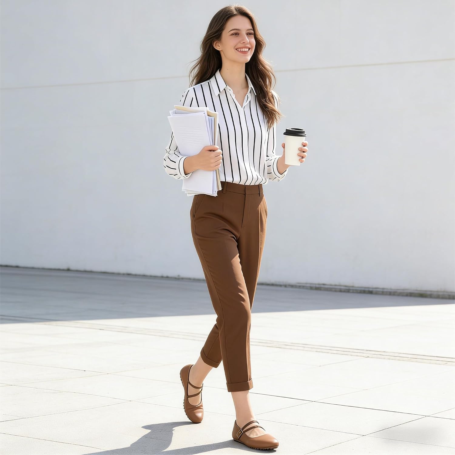 HARENCE Mary Jane Flats for Women: Dressy Round Toe Ballet Flats with Strap - Comfortable Work Shoes for Office Business