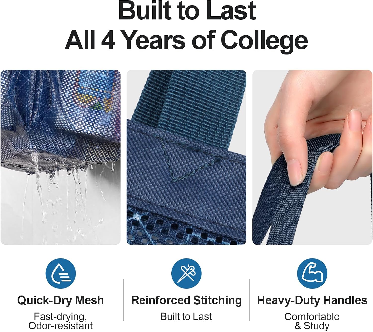 Mesh Shower Caddy Portable - 8 Pockets, S-Hook, Shower Bag for Dorm Camping | 2-Handle, Quick-Dry, Toiletry Organizer, College Dorm Room Essentials for Girls, Gym, Travel & Bathroom, Starlight Navy