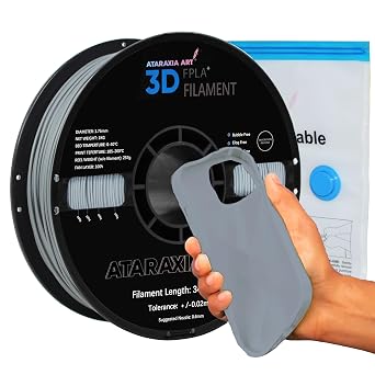 ATARAXIA ART Flexible PLA Filament 1.75mm,3D Printer Filament 1Kg/2.2lb Auto Spool,Easy Than TPU,89A Shore Hardness,Patent Formula,Compatible Bowden Extruder,with Filament Storage Bag,FPLA Slate Gray