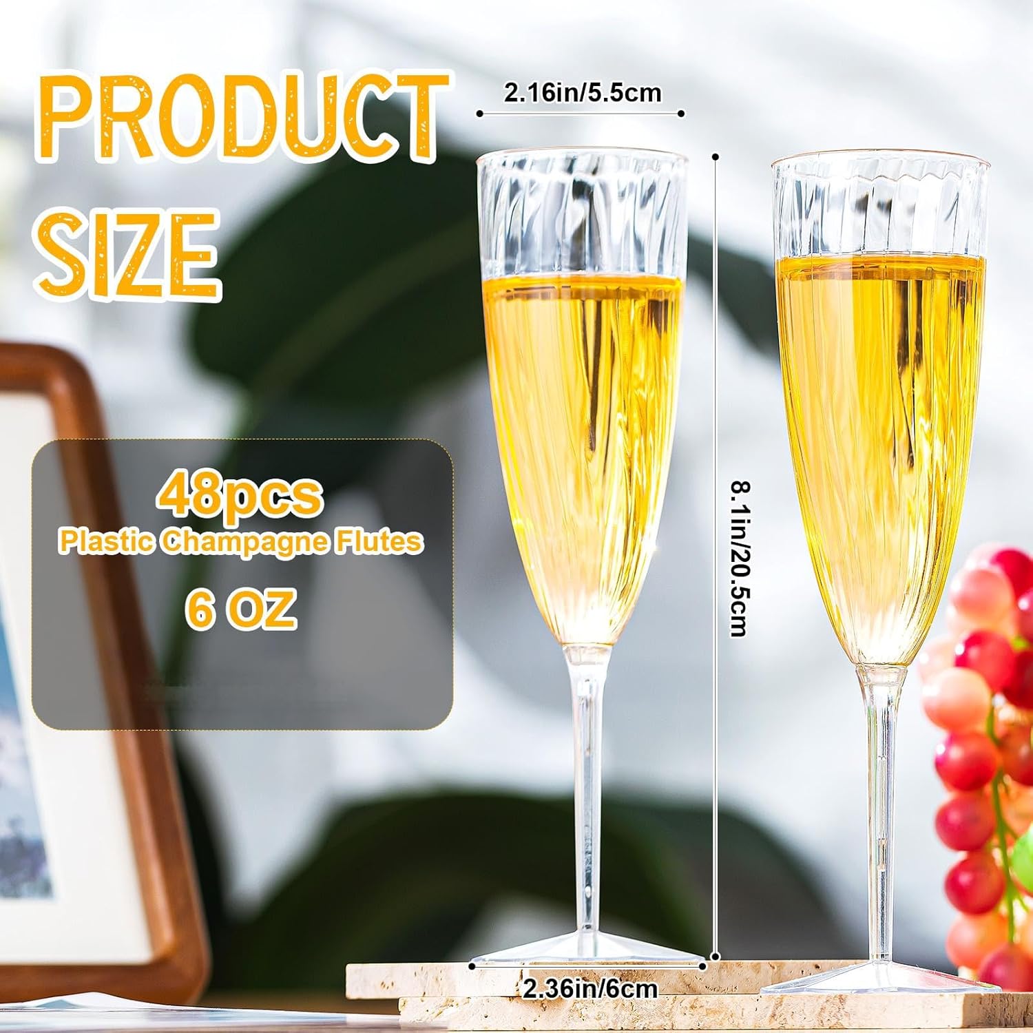 48 Pieces 6 Oz Plastic Champagne Flutes Hard Disposable Plastic Champagne Glasses Wedding Wine Mimosa Glasses for Drinking Toasting Home Daily Life - Image 2