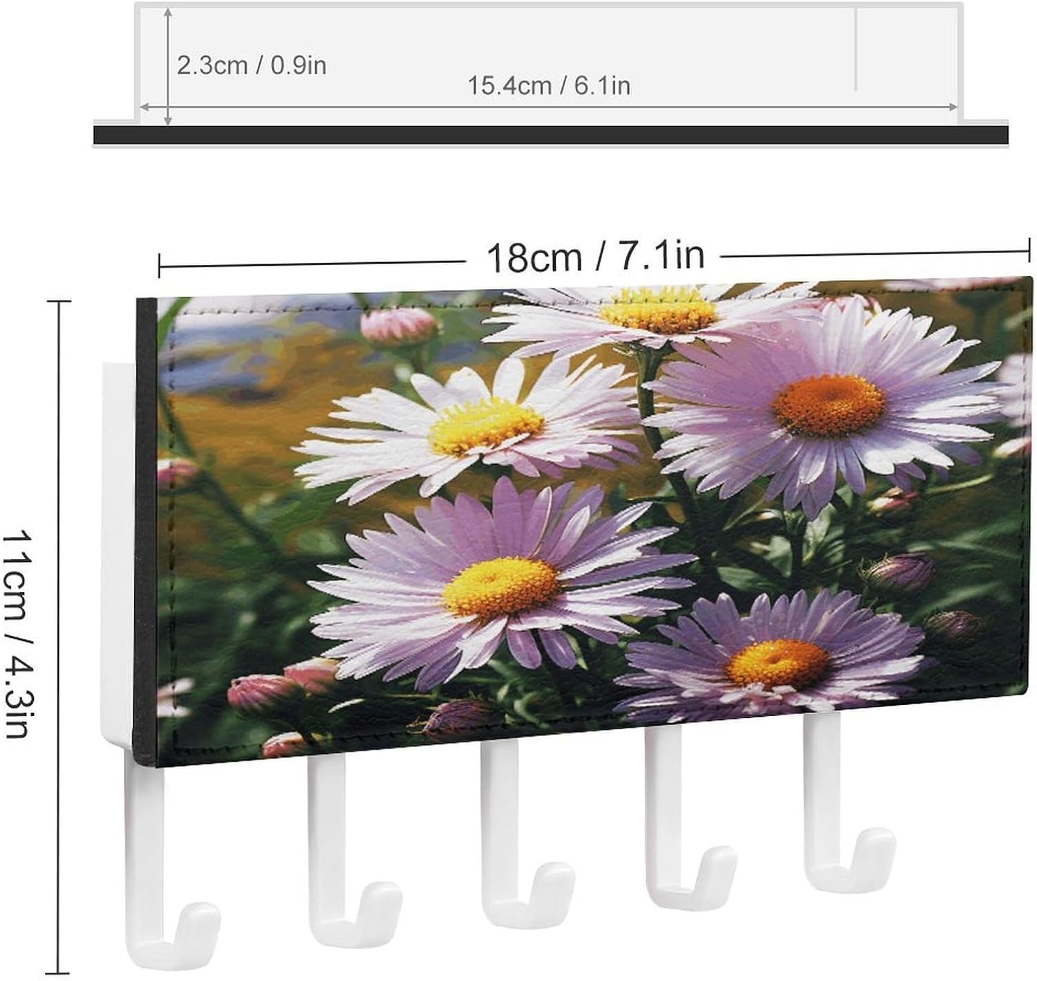 Key Holder Wall Mount Key Hanger with 5 Hooks, Decorative Key Rack | Daisy Plants Hanging Key Hooks with Mail Organizer for Wall Living Room Kitchen Bathroom Hallway