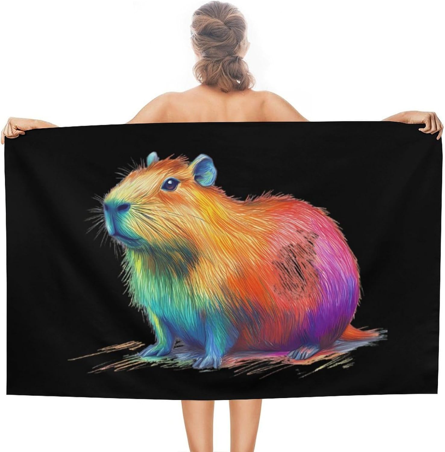 Rainbow Colors Capybara Oversized Beach Towel Soft Absorbent Pool Bath Swim Towels for Adults Travel Vacation Gifts 130x80cm