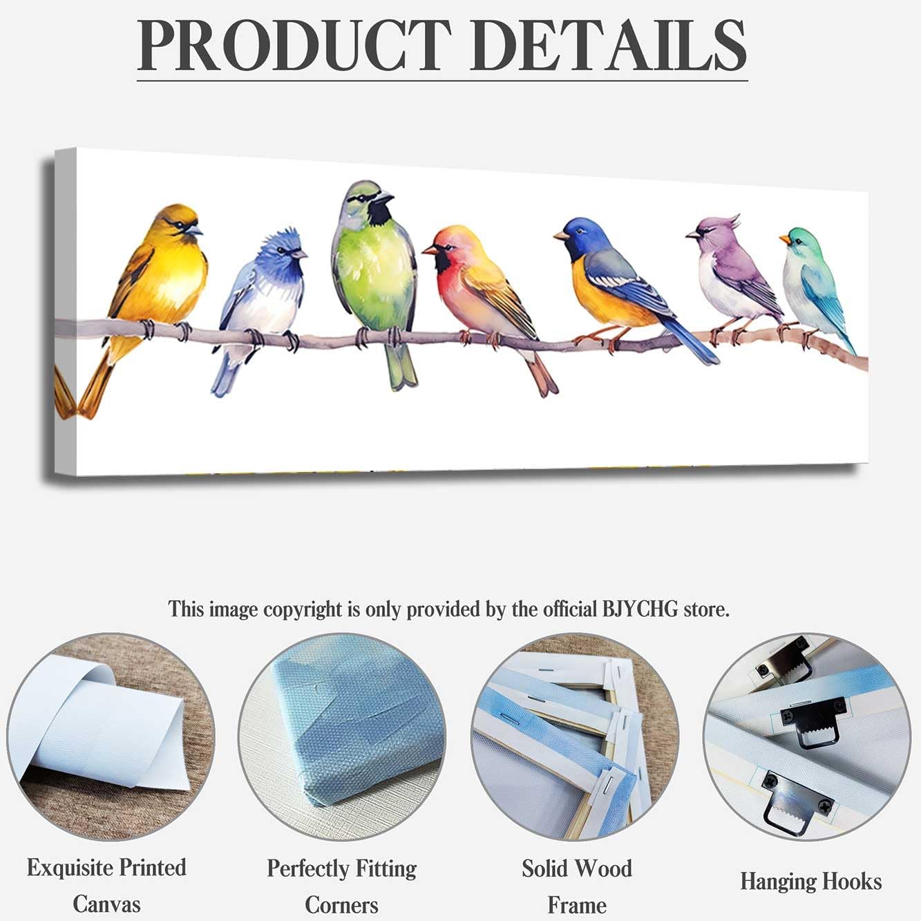 BJYCHG Large Bird Wall Art Colorful Birds on Tree Branches Pictures Vintage Natural Rustic Animals Canvas Prints Abstract Forest Paintings Living Room Bedroom Decor (Blue, (8L x 24W))