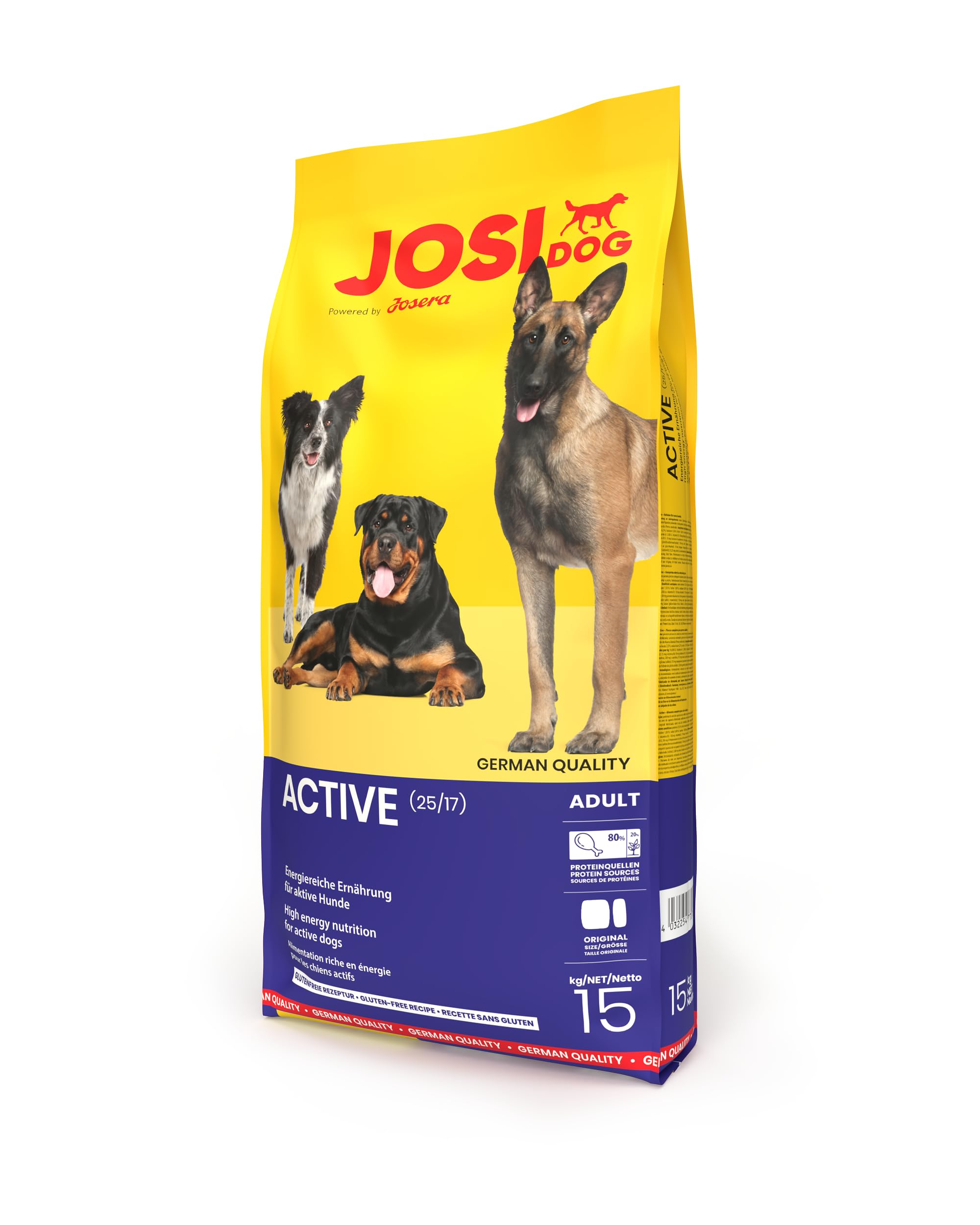 JosiDog Active (1 x 15 kg) | Adult | Premium Trockenfutter für ausgewachsene aktive Hunde | mit Geflügelfleisch verfeinert | glutenfrei | Powered by JOSERA | Hundefutter | Alleinfutter | 1er Pack