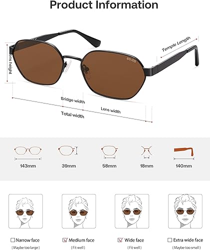 Miniatura 5 de SOJOS Gafas de sol hexagonales polarizadas de moda para mujeres y hombres, UV400 Retro Rectángulo Sombras SJ1238
