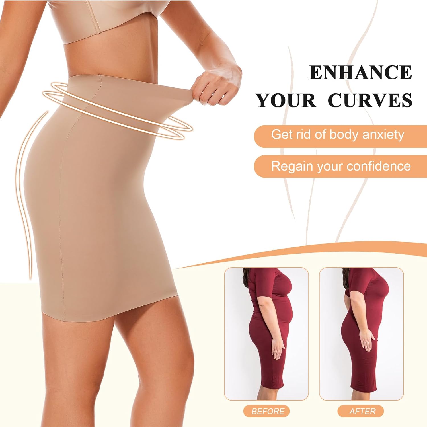Shapewear Half Slip for Women Under Dress Seamless Tummy Control Slip Skirt Body Shaper - Image 4