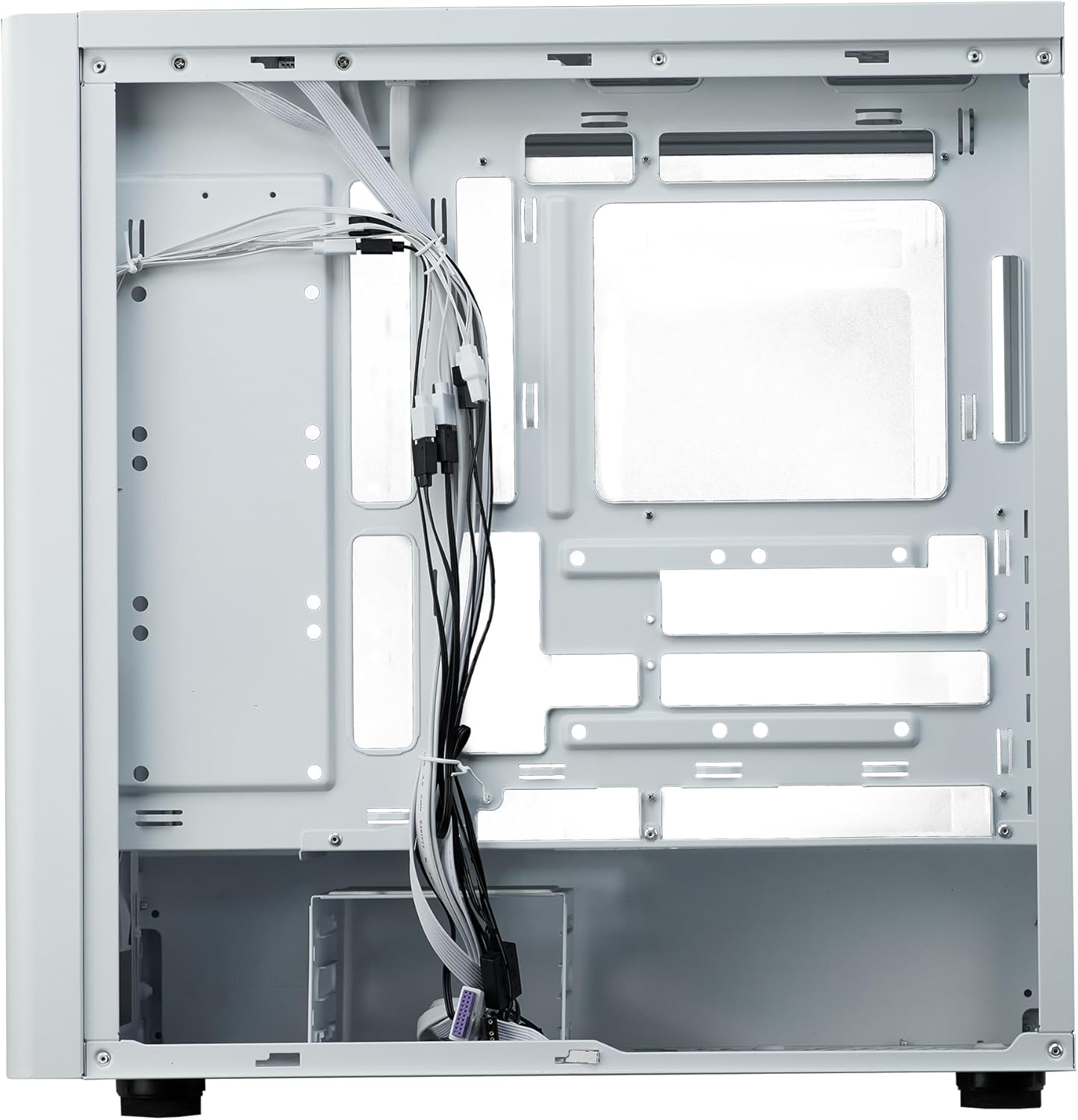 Rear interior view of the PC case showing cable management space