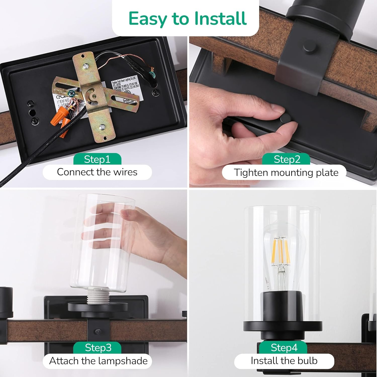 EDISHINE Farmhouse Vanity Lights for Bathroom, 3-Light Bathroom Vanity Lights Over Mirror, Wall Sconce with Clear Glass Shades for Vanity Table, Living Room(E26 Base)