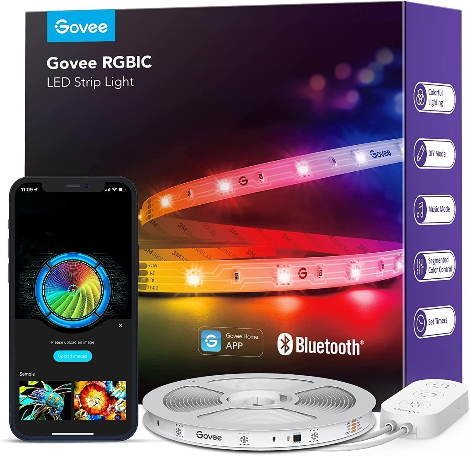Govee RGBIC LED Strip Light 5M, Smart Lights for Bedroom, Bluetooth LED Strip APP Control, DIY Multiple Colors on One Line, Music Sync [Energy Class G]