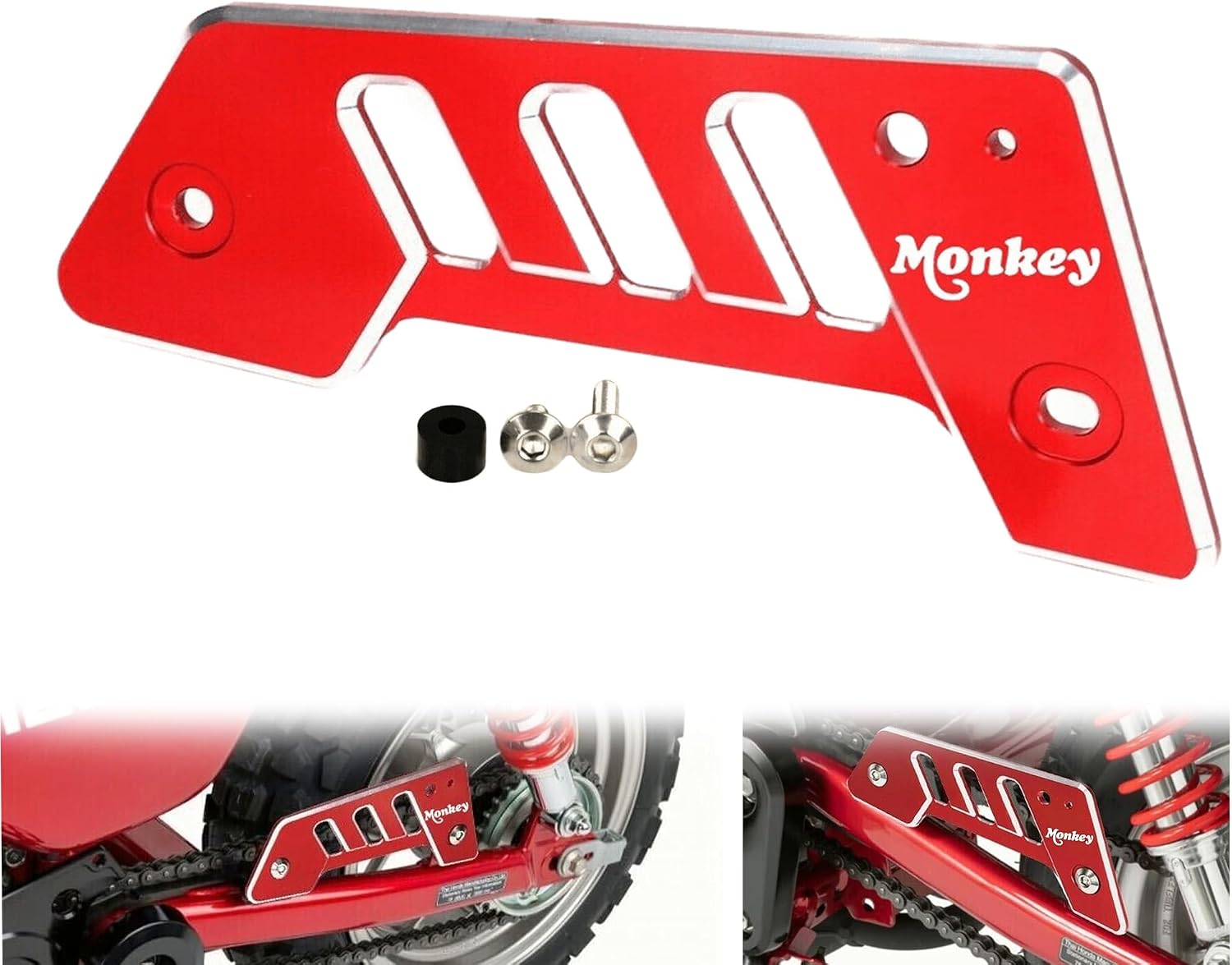 Monkey 125 Chain Guard Compatible with Monkey125 2019-2024 Alu. CNC 3D Carving Motorcycle Rear Back Drive Chain Guard Guide Cover (Red)